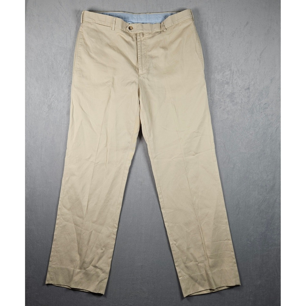 Faconnable Chino Pants Mens 38 (Measures 37x32) Beige Cotton Linen Blend Pleated - Picture 2 of 11